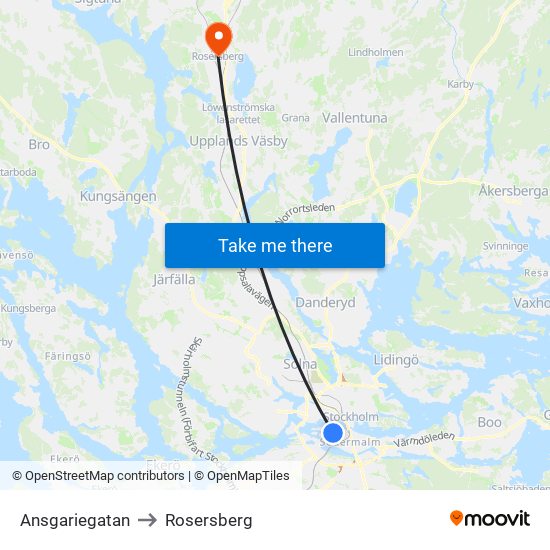 Ansgariegatan to Rosersberg map