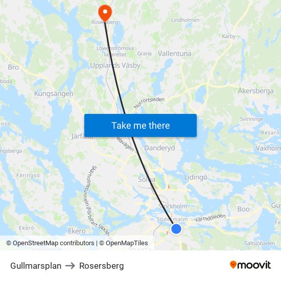 Gullmarsplan to Rosersberg map