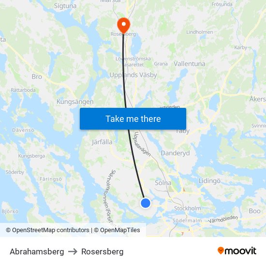 Abrahamsberg to Rosersberg map