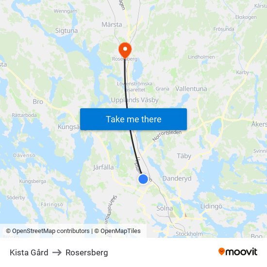 Kista Gård to Rosersberg map