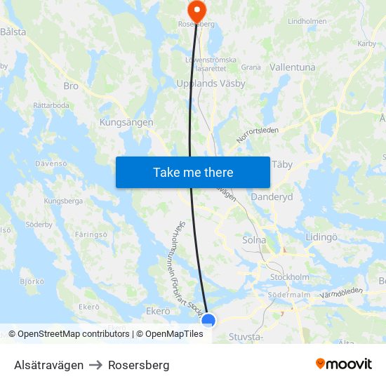 Alsätravägen to Rosersberg map