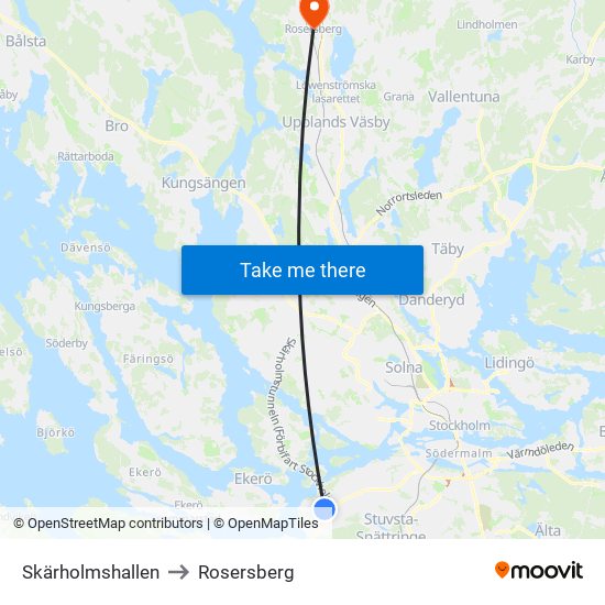 Skärholmshallen to Rosersberg map