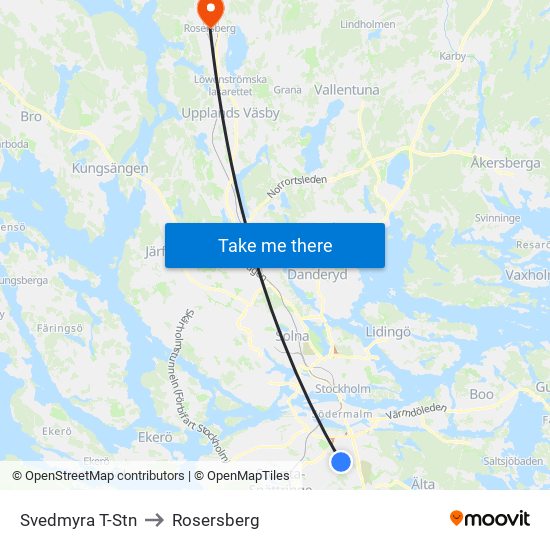 Svedmyra T-Stn to Rosersberg map