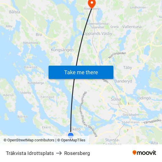 Träkvista Idrottsplats to Rosersberg map