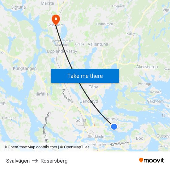 Svalvägen to Rosersberg map