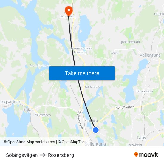 Solängsvägen to Rosersberg map