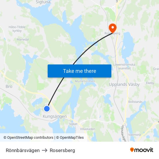 Rönnbärsvägen to Rosersberg map