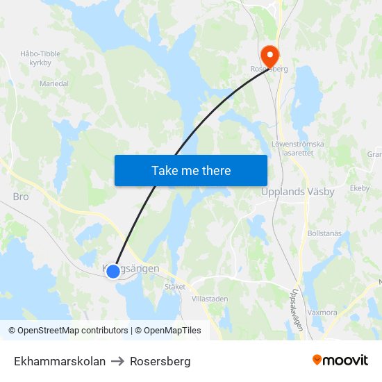 Ekhammarskolan to Rosersberg map