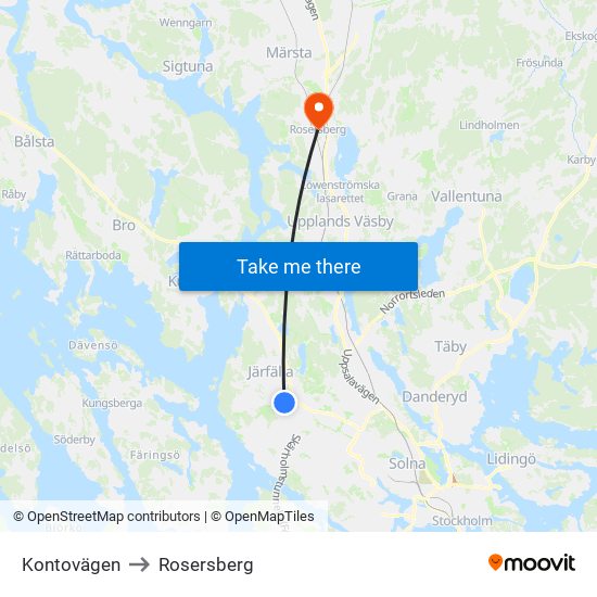 Kontovägen to Rosersberg map