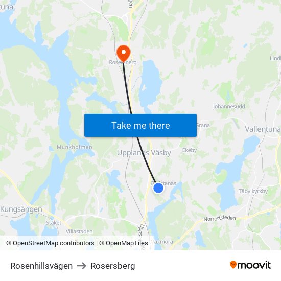 Rosenhillsvägen to Rosersberg map