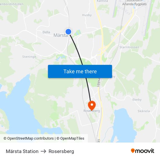 Märsta Station to Rosersberg map