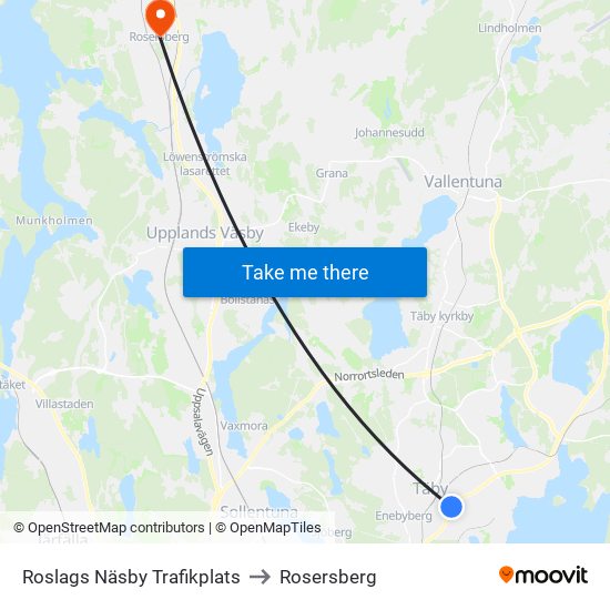 Roslags Näsby Trafikplats to Rosersberg map