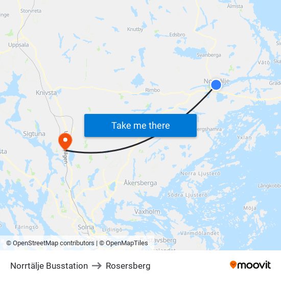 Norrtälje Busstation to Rosersberg map