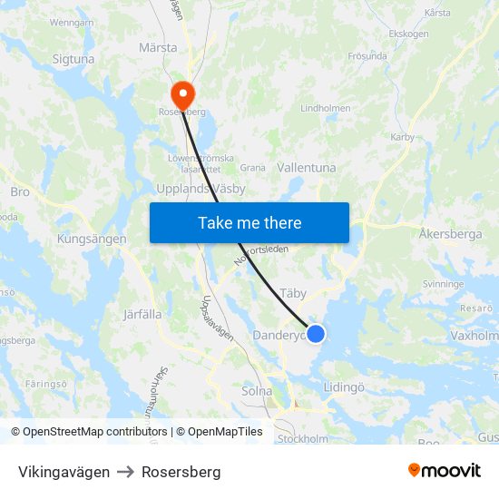 Vikingavägen to Rosersberg map