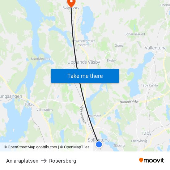Aniaraplatsen to Rosersberg map