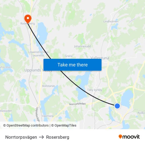 Norrtorpsvägen to Rosersberg map