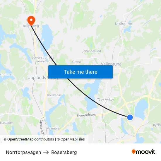 Norrtorpsvägen to Rosersberg map