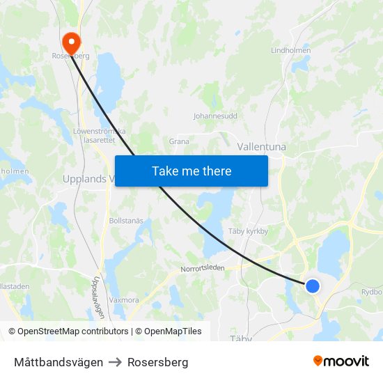 Måttbandsvägen to Rosersberg map