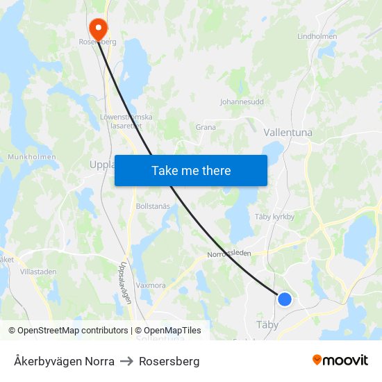 Åkerbyvägen Norra to Rosersberg map