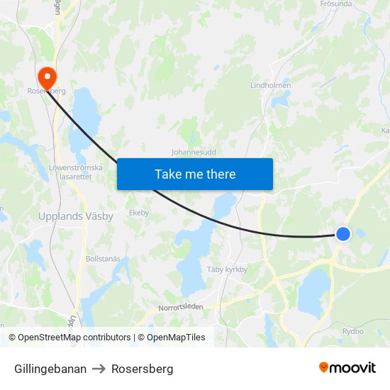 Gillingebanan to Rosersberg map