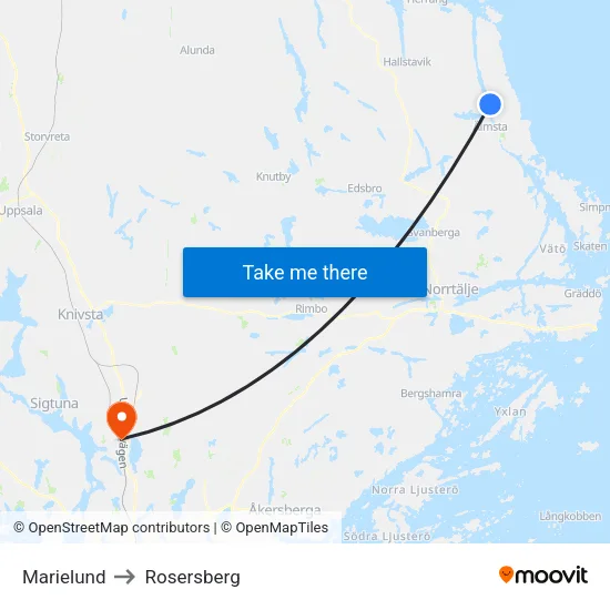 Marielund to Rosersberg map