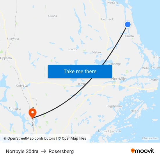 Norrbyle Södra to Rosersberg map