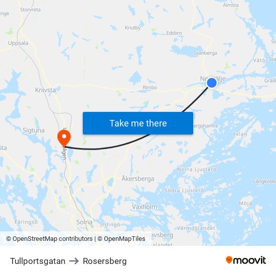 Tullportsgatan to Rosersberg map