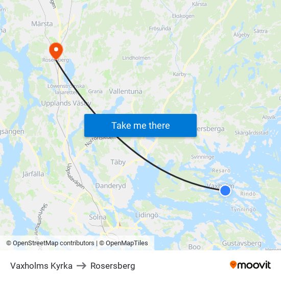 Vaxholms Kyrka to Rosersberg map