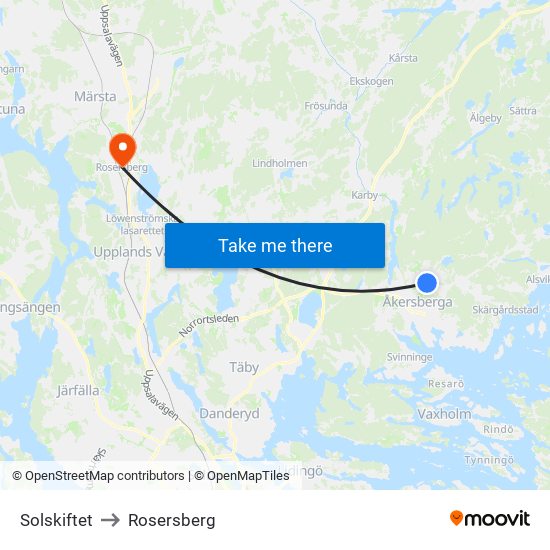 Solskiftet to Rosersberg map