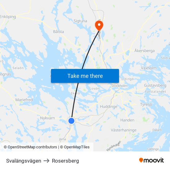 Svalängsvägen to Rosersberg map