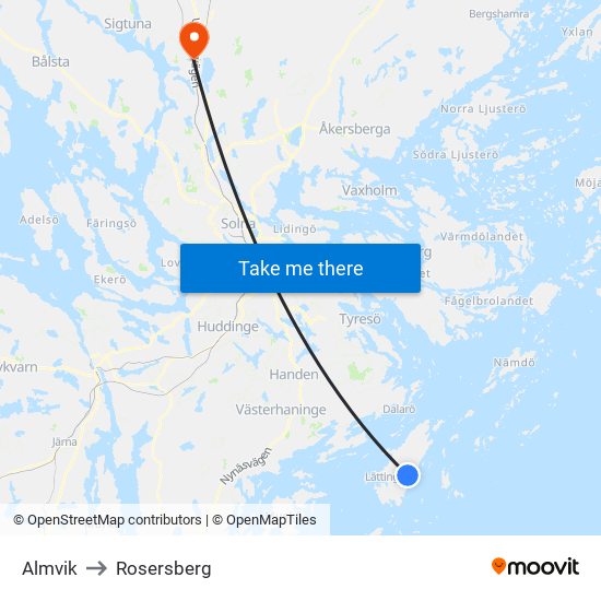 Almvik to Rosersberg map