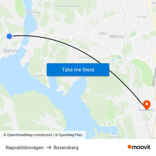 Ragvaldsbovägen to Rosersberg map