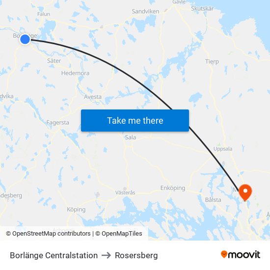 Borlänge Centralstation to Rosersberg map