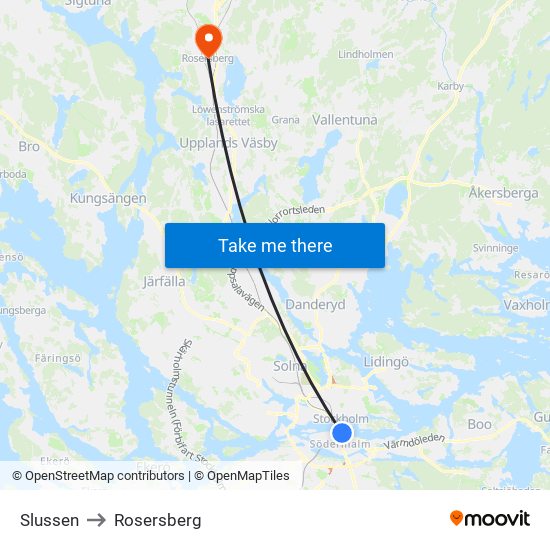 Slussen to Rosersberg map