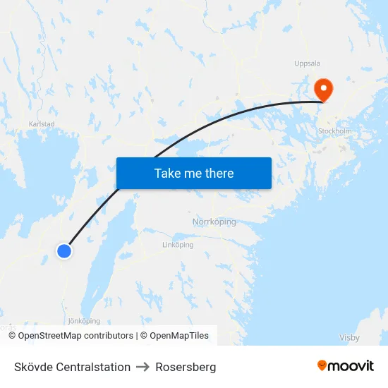 Skövde Centralstation to Rosersberg map