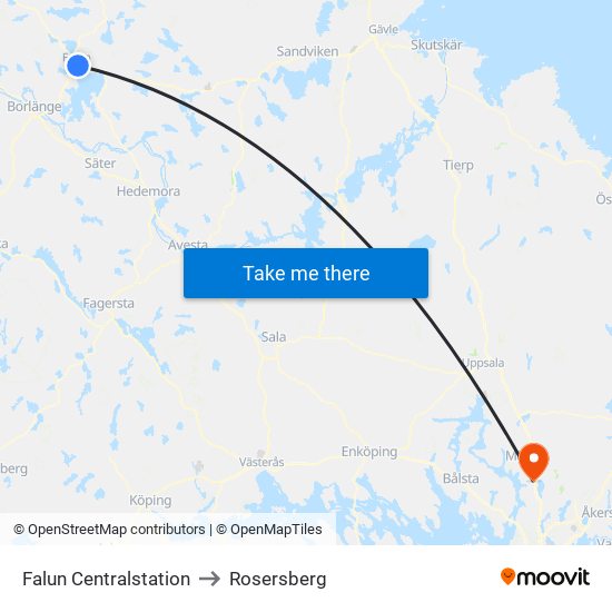 Falun Centralstation to Rosersberg map