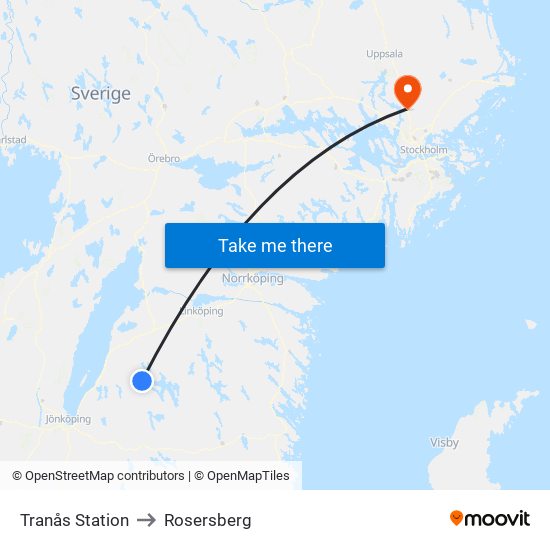 Tranås Station to Rosersberg map