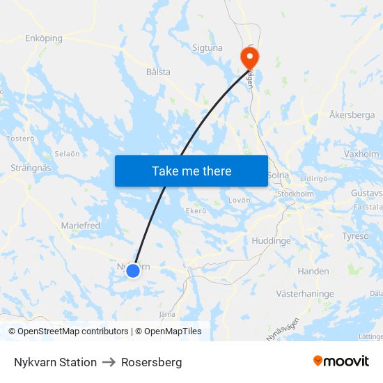 Nykvarn Station to Rosersberg map