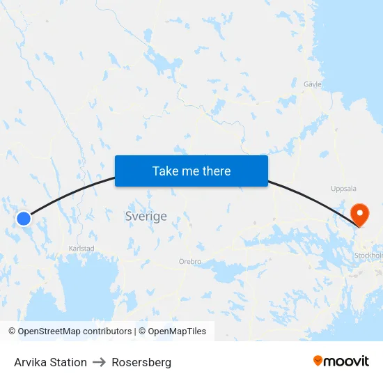 Arvika Station to Rosersberg map