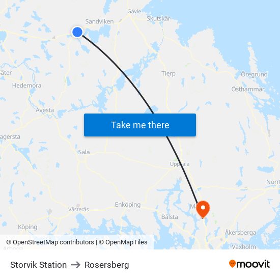 Storvik Station to Rosersberg map