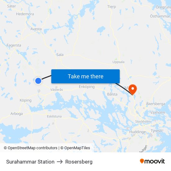 Surahammar Station to Rosersberg map