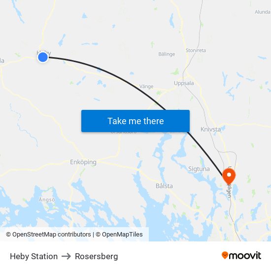 Heby Station to Rosersberg map