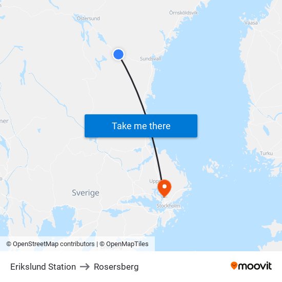 Erikslund Station to Rosersberg map