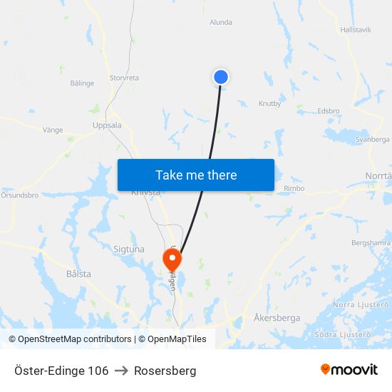 Öster-Edinge 106 to Rosersberg map