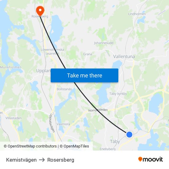 Kemistvägen to Rosersberg map