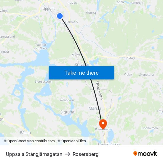 Uppsala Stångjärnsgatan to Rosersberg map