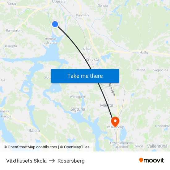 Växthusets Skola to Rosersberg map