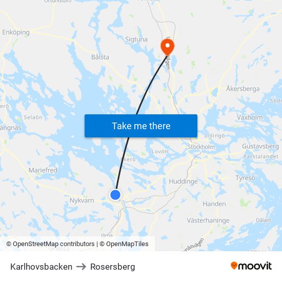 Karlhovsbacken to Rosersberg map