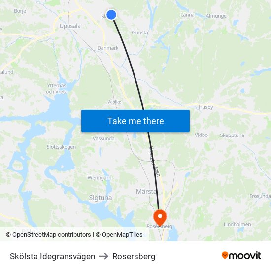 Skölsta Idegransvägen to Rosersberg map