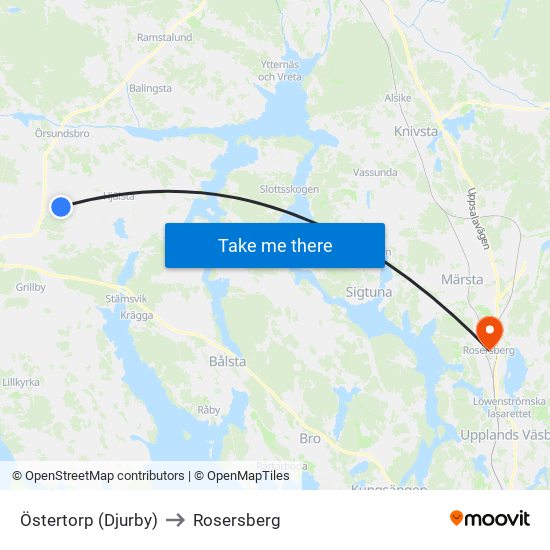 Östertorp (Djurby) to Rosersberg map